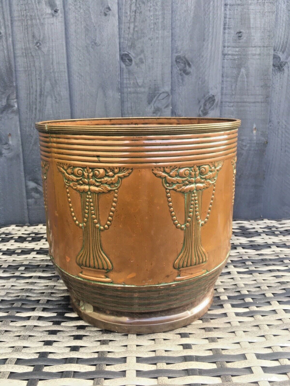 Art Nouveau Beldray Regency Swag Rose Copper Planter Flower Plant Pot Jardiniere photo vintage