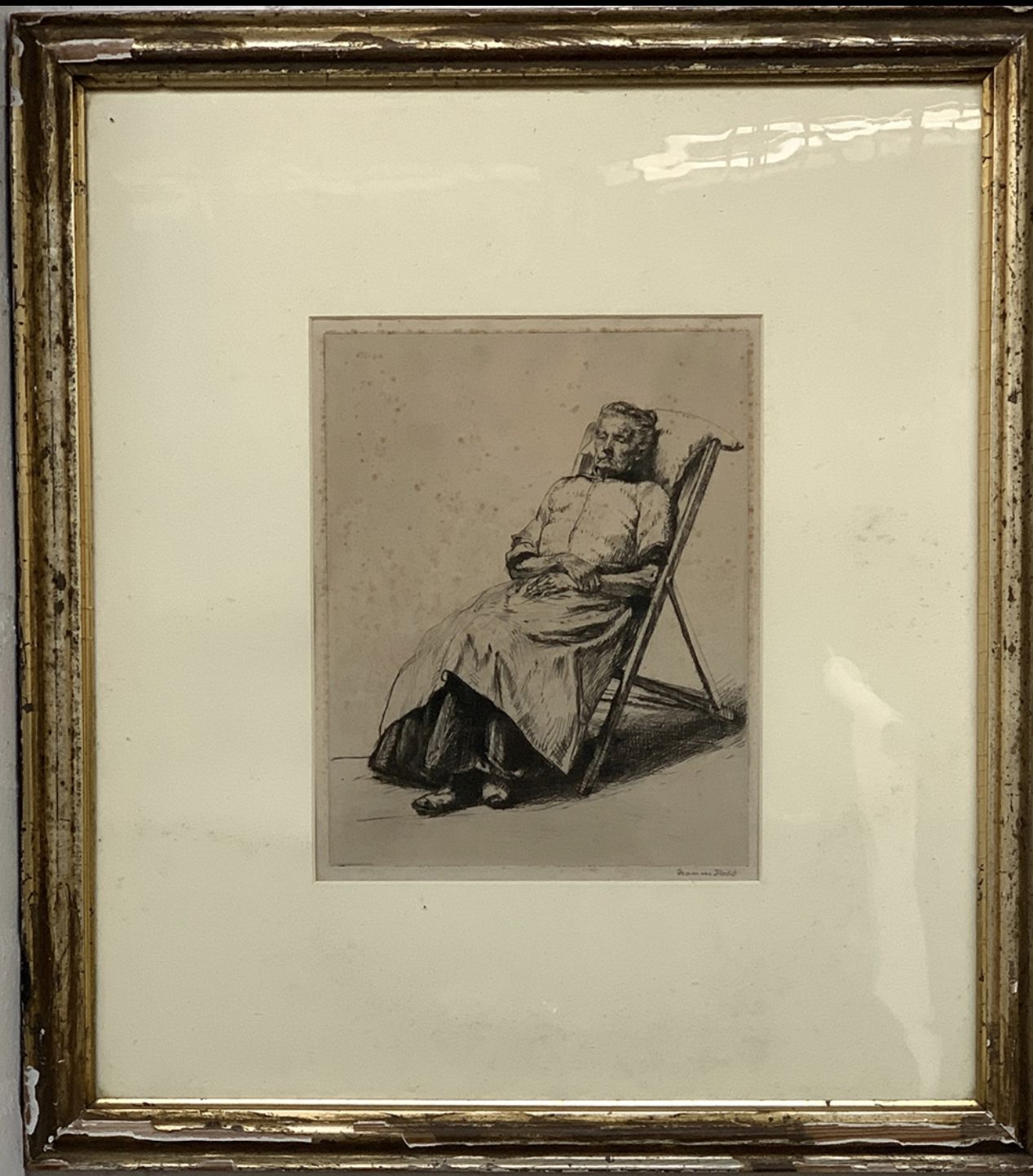 Francis Dodd Ra, Rws (1874 1949), Drypoint Etching, Study Of An Elderly Lady At Rest In A Folding Chair, Signed Lower Right,