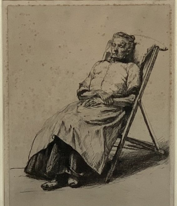 Francis Dodd Ra, Rws (1874 1949), Drypoint Etching, Study Of An Elderly Lady At Rest In A Folding Chair, Signed Lower Right, photo furniture