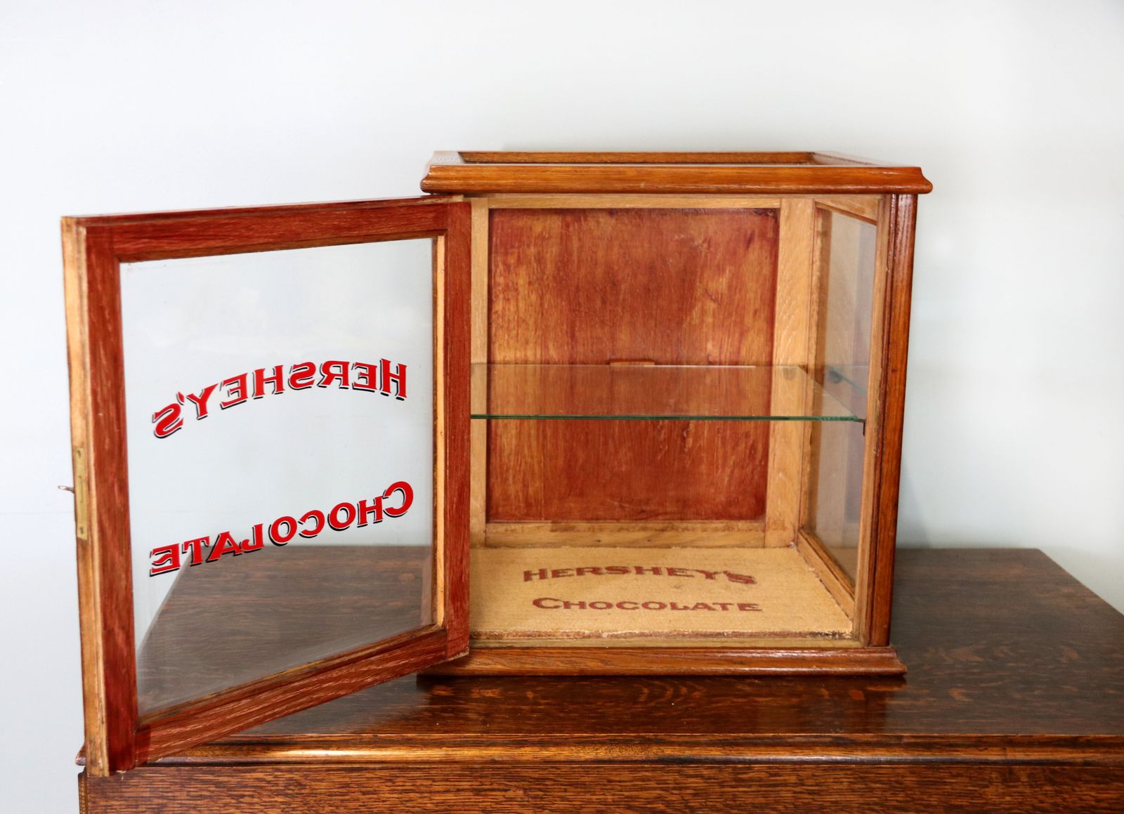 A Hershey’s Chocolate  Hardwood Framed Shop Counter Display Cabinet. photo vinterior