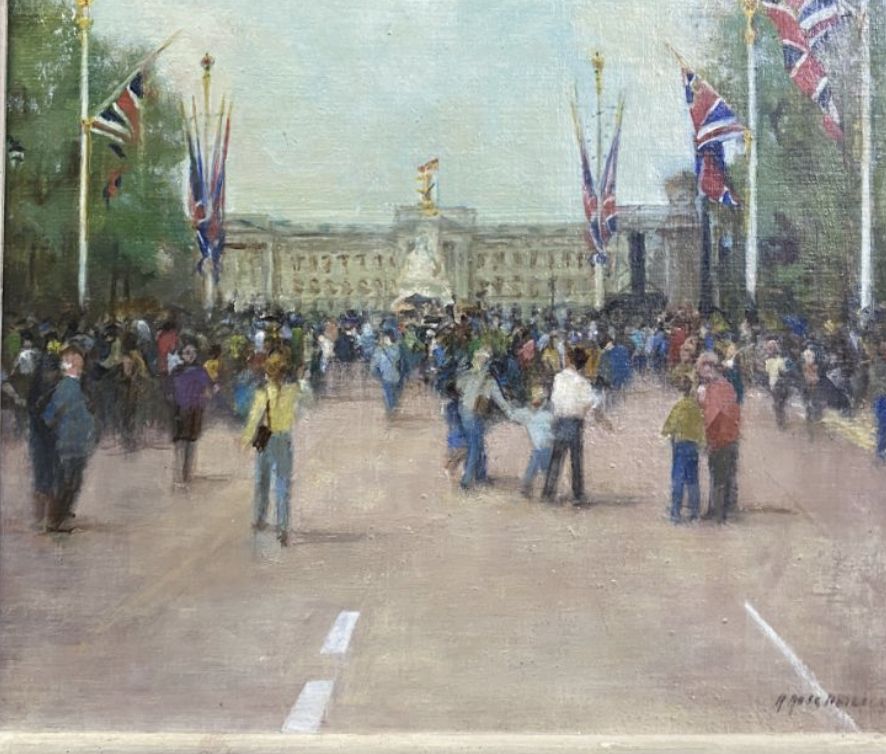 Oil On Board Painting Of Ve Celebrations, By Maureen Rose Price , Signed And Dated photo furniture
