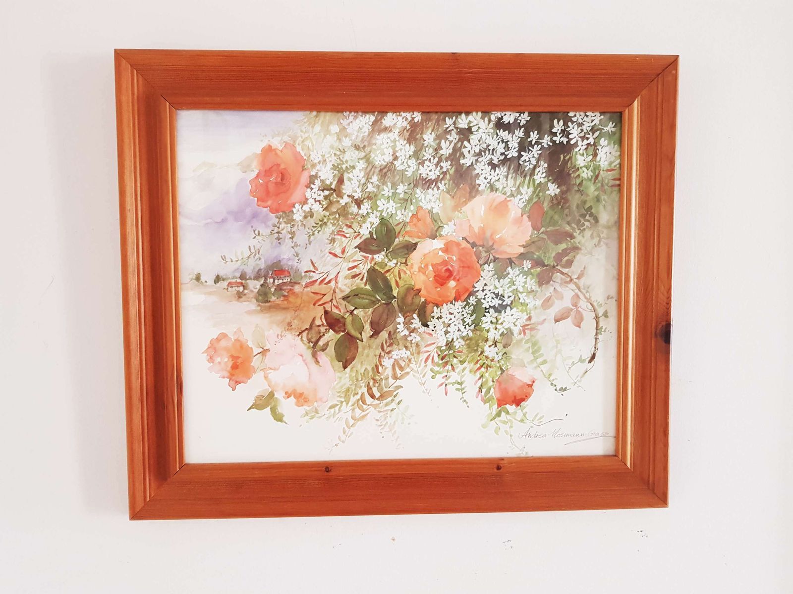 Large, Framed Watercolour Print Of 'Roses & Jasmine'