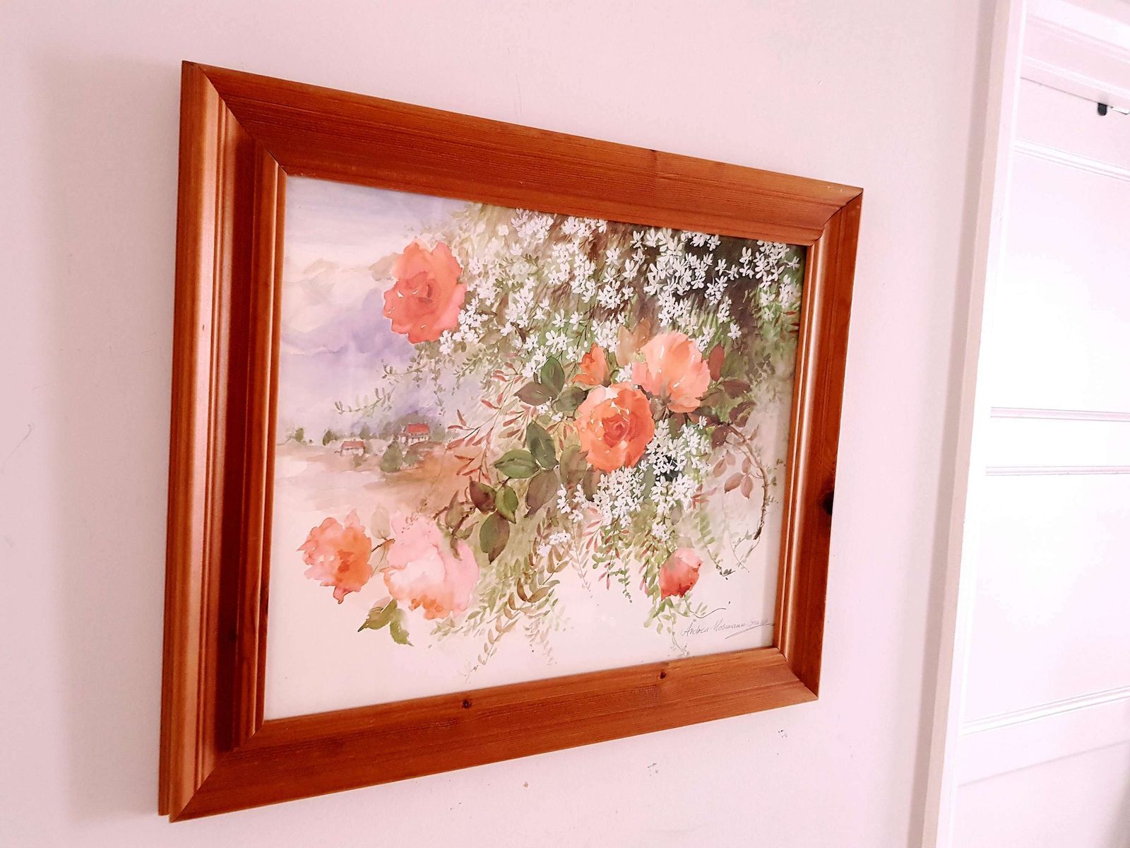Large, Framed Watercolour Print Of 'Roses & Jasmine' photo Art