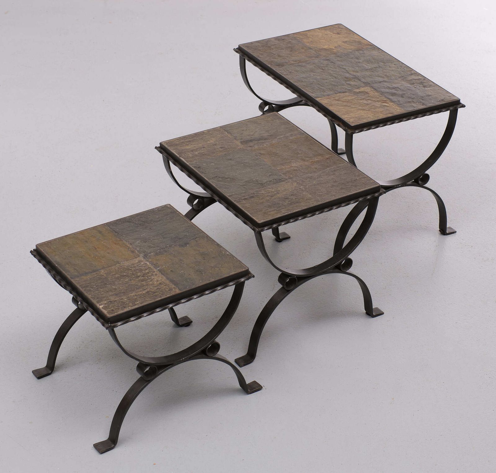 Slate Stone Brutalist Nesting Tables, 1970s, France