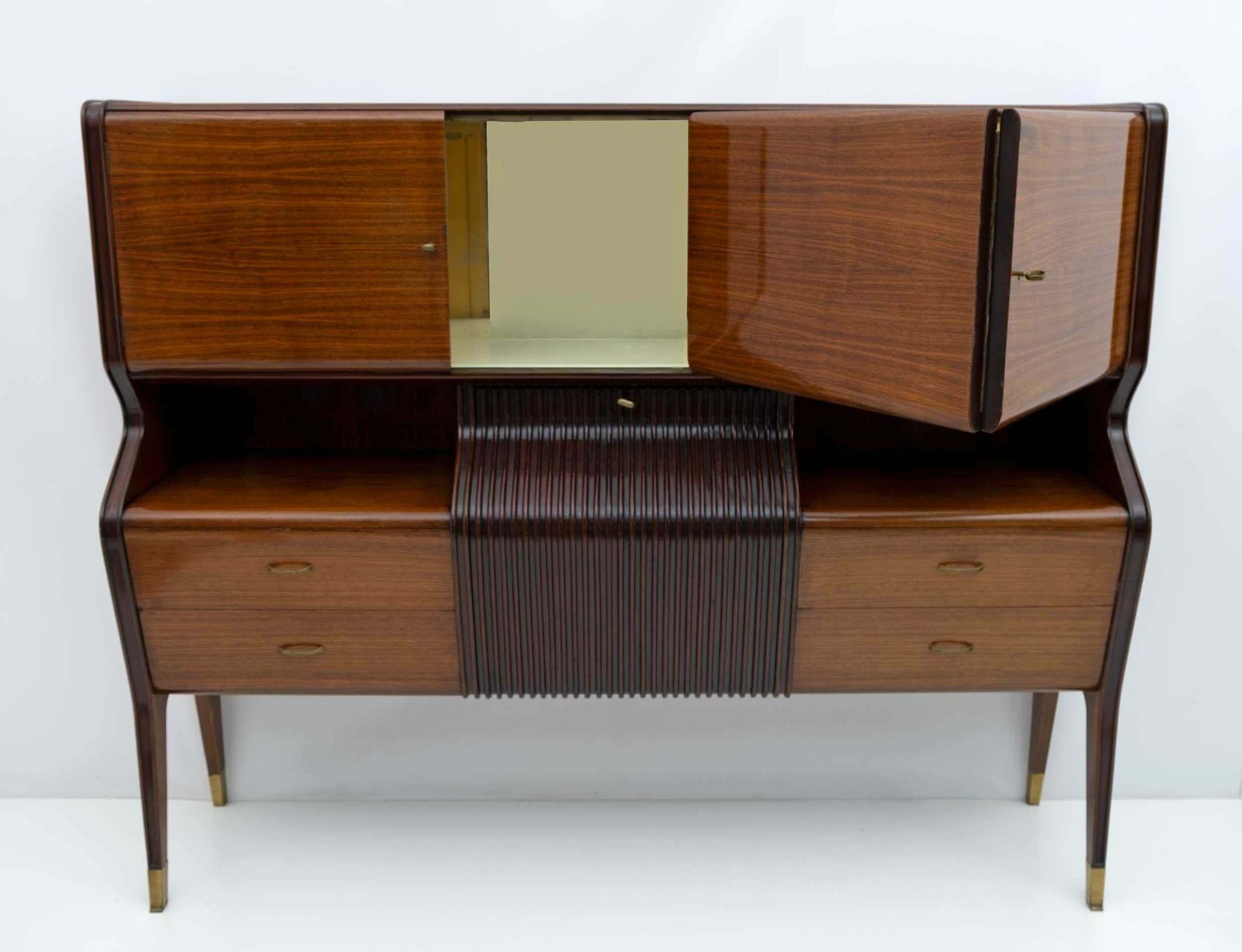 Osvaldo Borsani Mid Century Modern Italian Sideboard With Bar Cabinet, 1950s photo vinterior