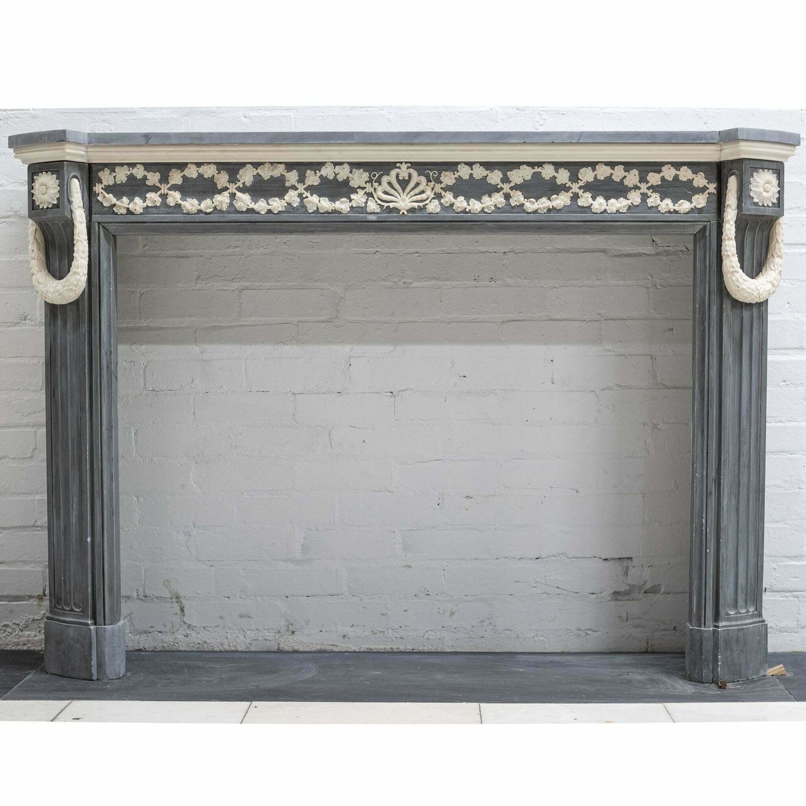 Antique Early 19th Century French Style Grey Marble Fireplace Surround photo vintage