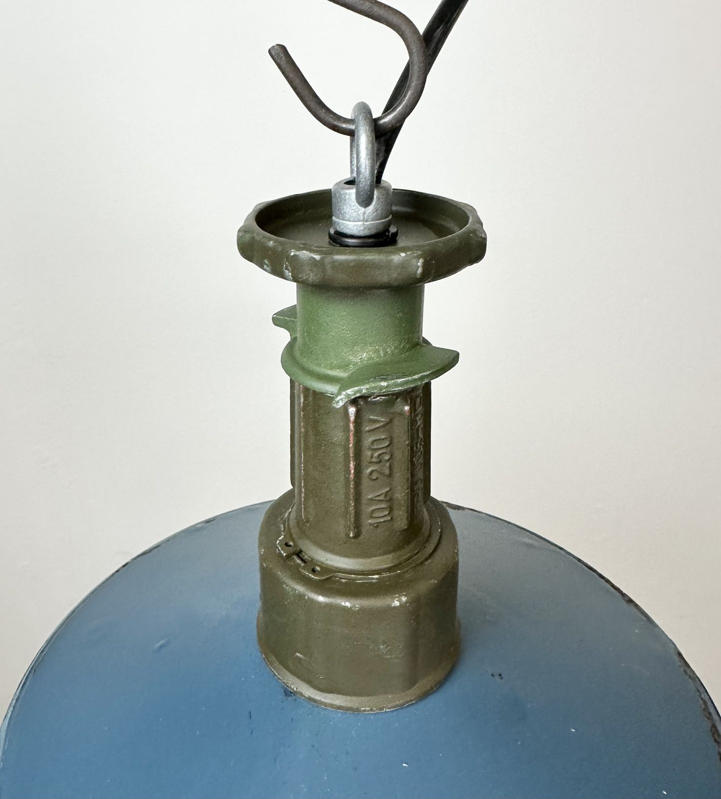 Industrial Blue Enamel Factory Pendant Lamp With Cast Aluminium Top, 1960s photo furniture