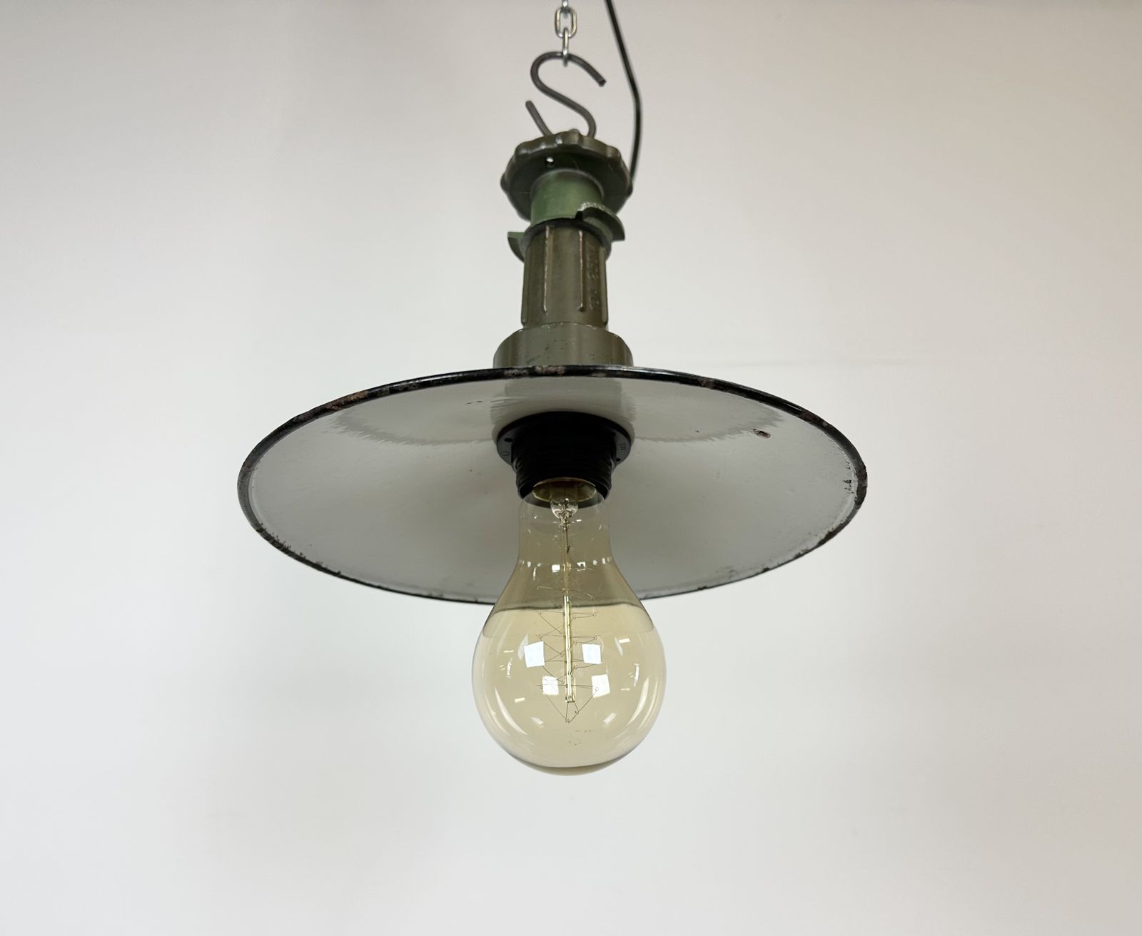 Industrial Blue Enamel Factory Pendant Lamp With Cast Aluminium Top, 1960s photo vinterior