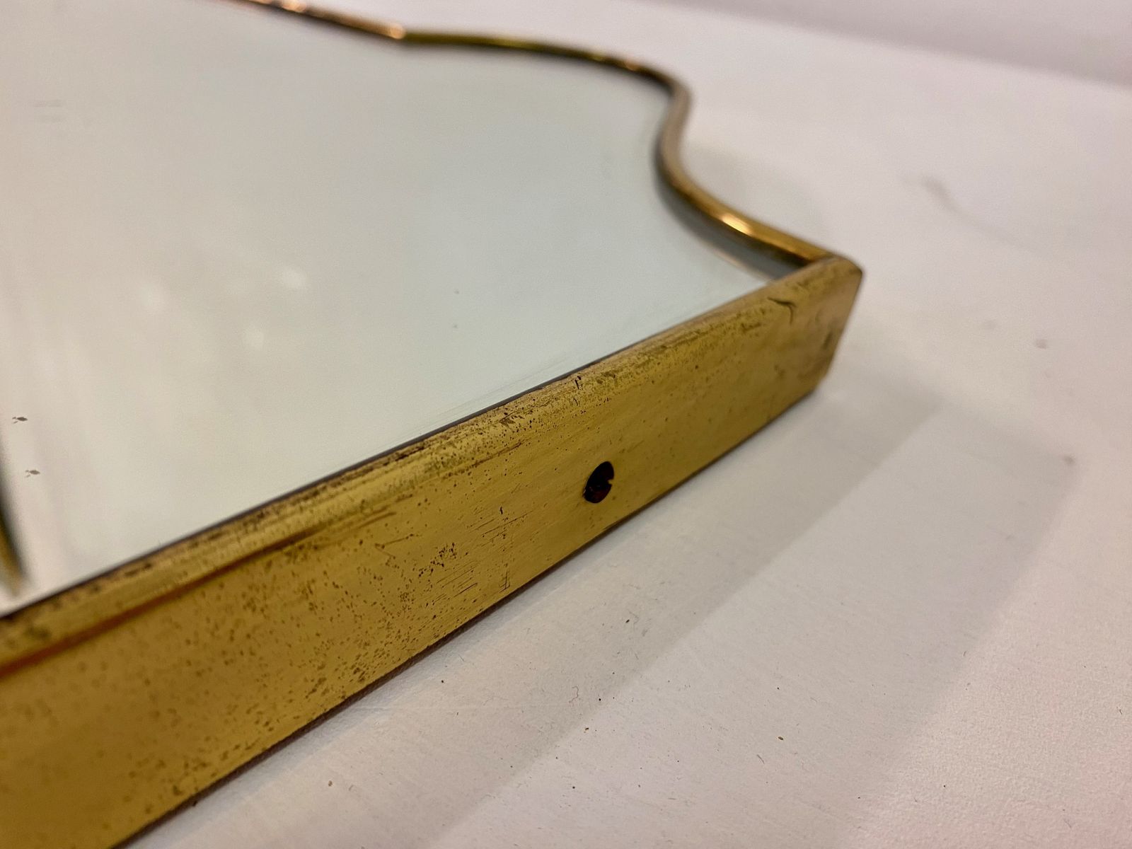 1950s Italian Brass Shield Shaped Mirror photo vintage