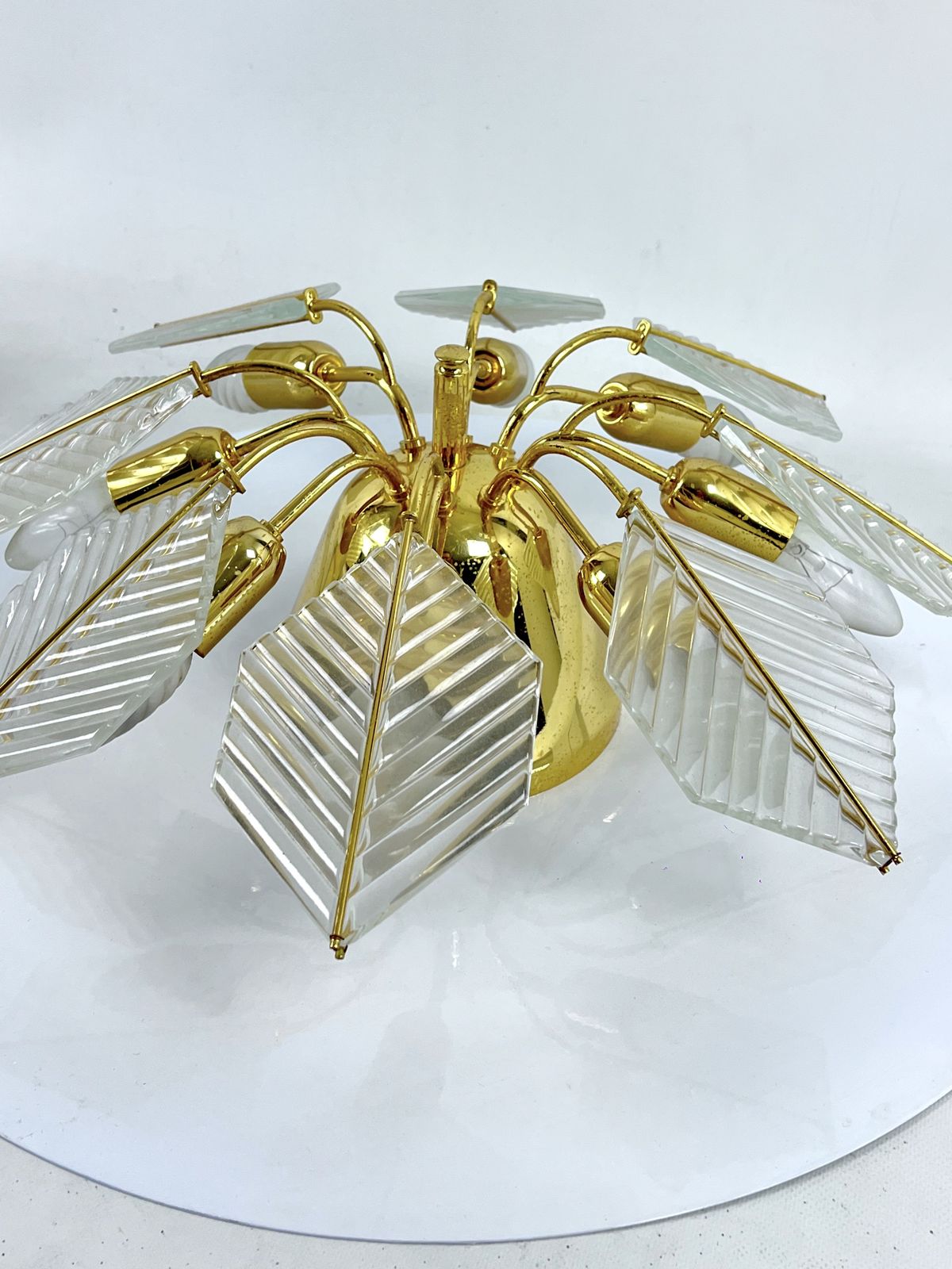 photo for sale Italian Modern Pair Of Brass Ceiling Lamps By Zero Quattro. 1970s