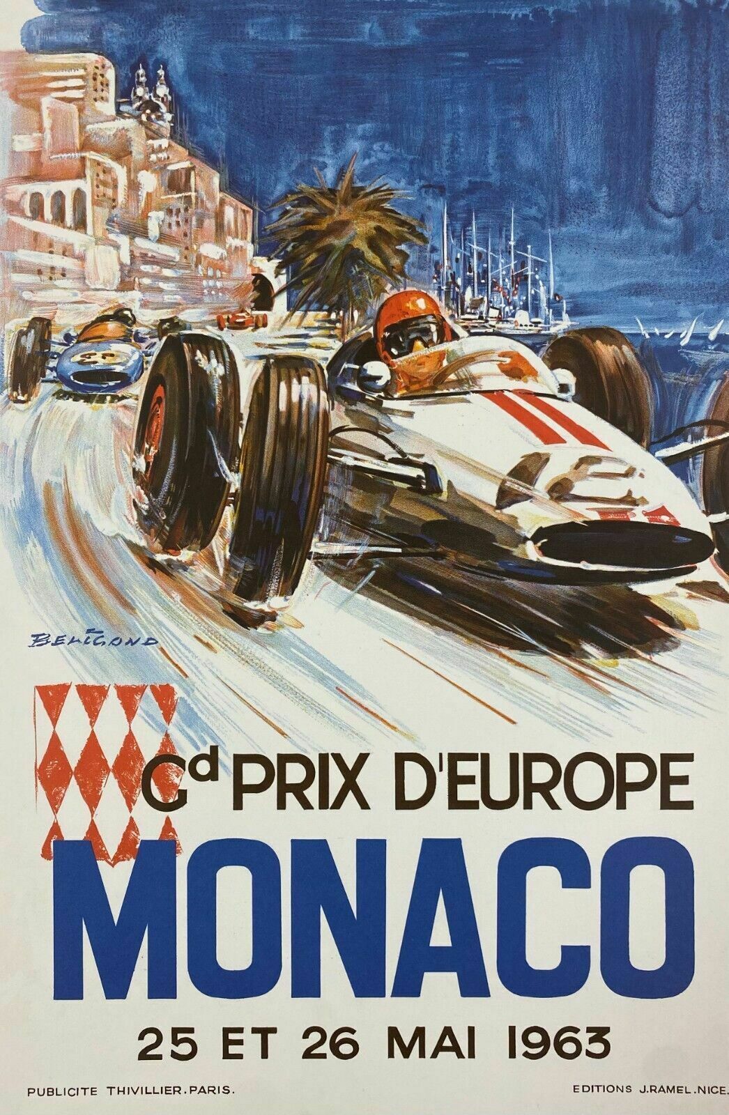 Michel Beligond, 1963   Monaco 63   Advertising Offset Poster Linen Backed photo for sale