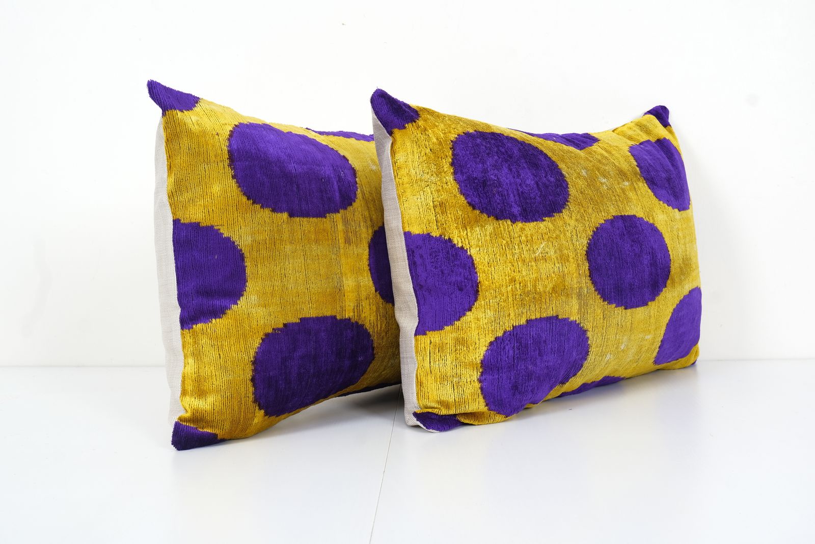 Silk Ikat Velvet Lumbar Pillow Cover   Set Of Two Ethnic Decorative Pillow   Blue Dot Velvet Ikat Pillow 16" X 24" photo 115.0