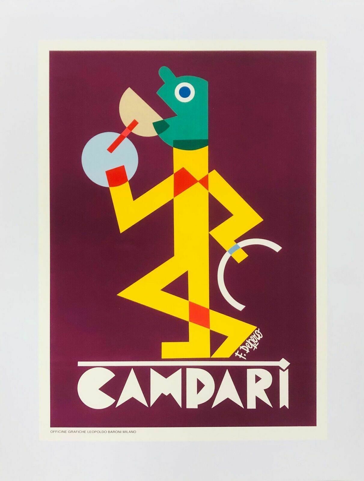 Fortunato Depero, C.A. 1980s  Campari  Advertising Vintage Affiche Linen Backed On Canvas photo furniture