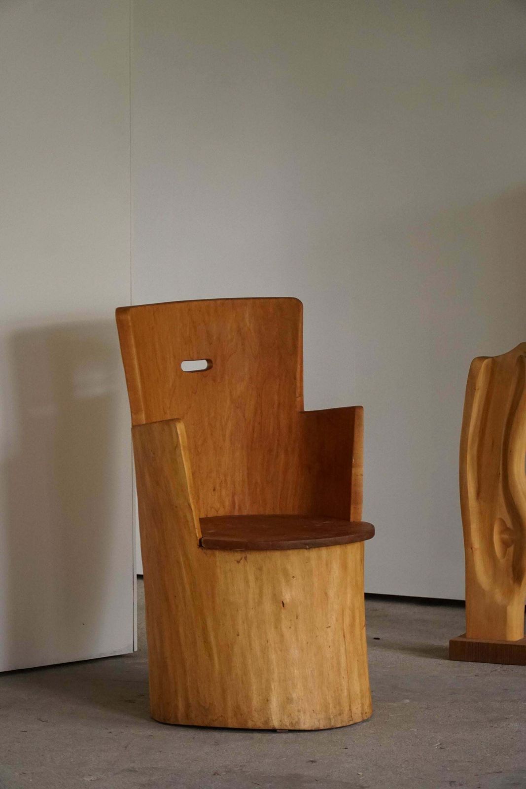 Furniture Mid Century Sculptural Carved Brutalist Stump Chair In Solid Pine, Swedish, 1960 photo