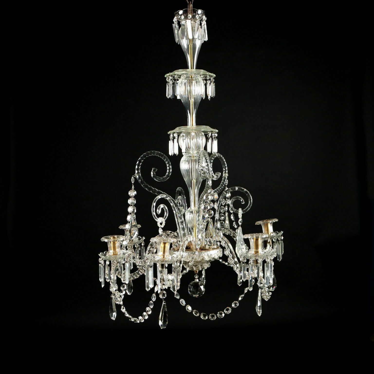 Ancient Chandelier In Glass With 6 Lights From The XIX Century photo for sale