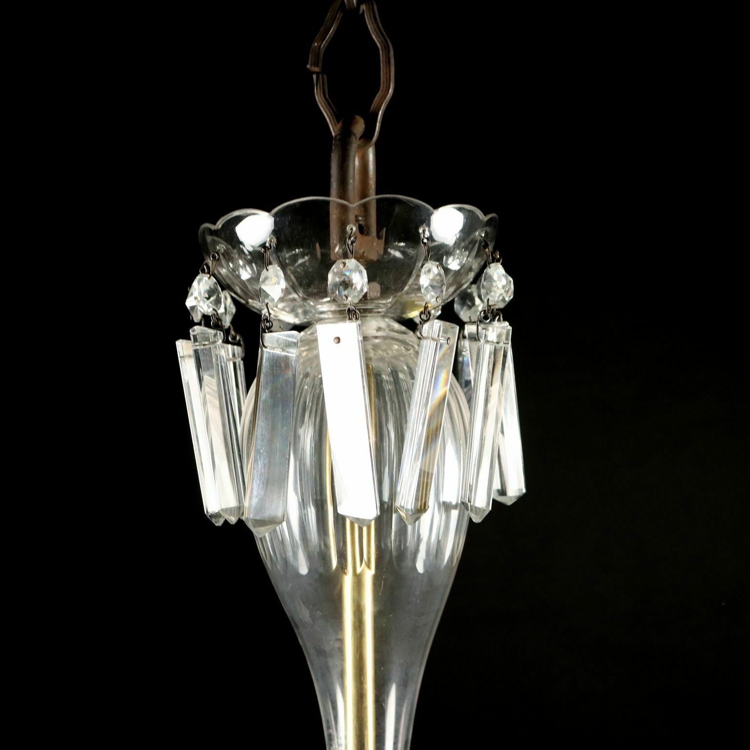 Ancient Chandelier In Glass With 6 Lights From The XIX Century photo Lighting