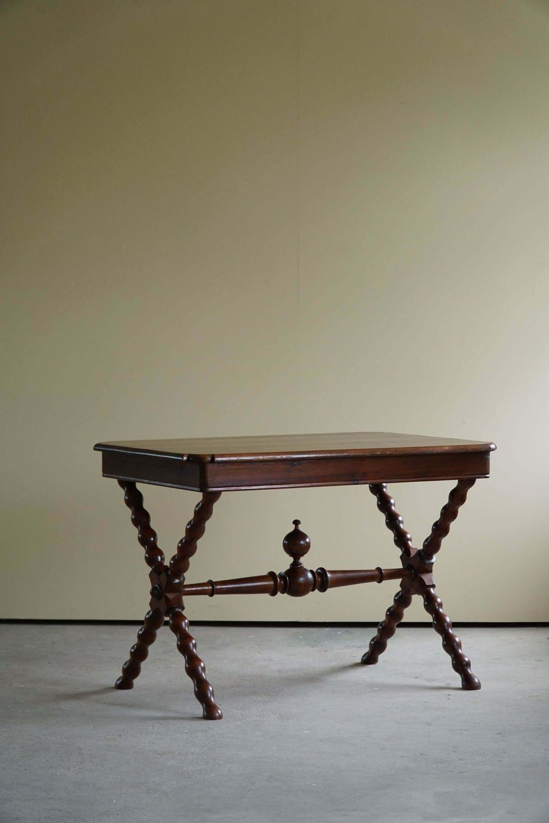 Furniture French Sculptural Baroque Style Desk In Stained Pine, Early 20th Century photo