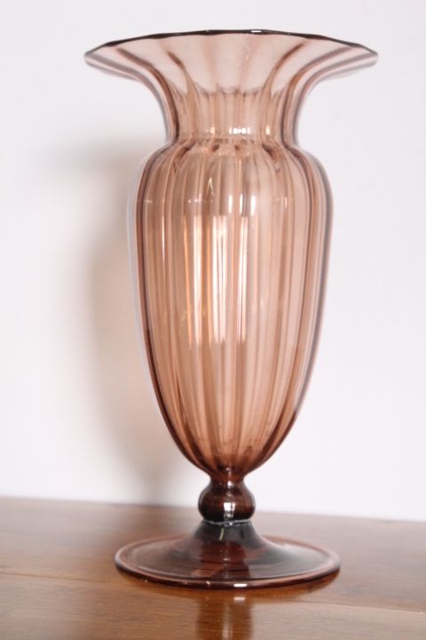 Home Decor Antique Murano Glass Vase From The 1930s In Amber Colour. Ribbed Knit. photo