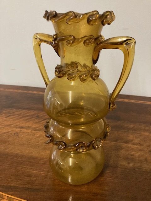 Antique Murano Glass Vase From The Late 1800s In Amber Color With Relief Work.