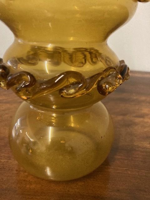 Antique Murano Glass Vase From The Late 1800s In Amber Color With Relief Work. photo vinterior