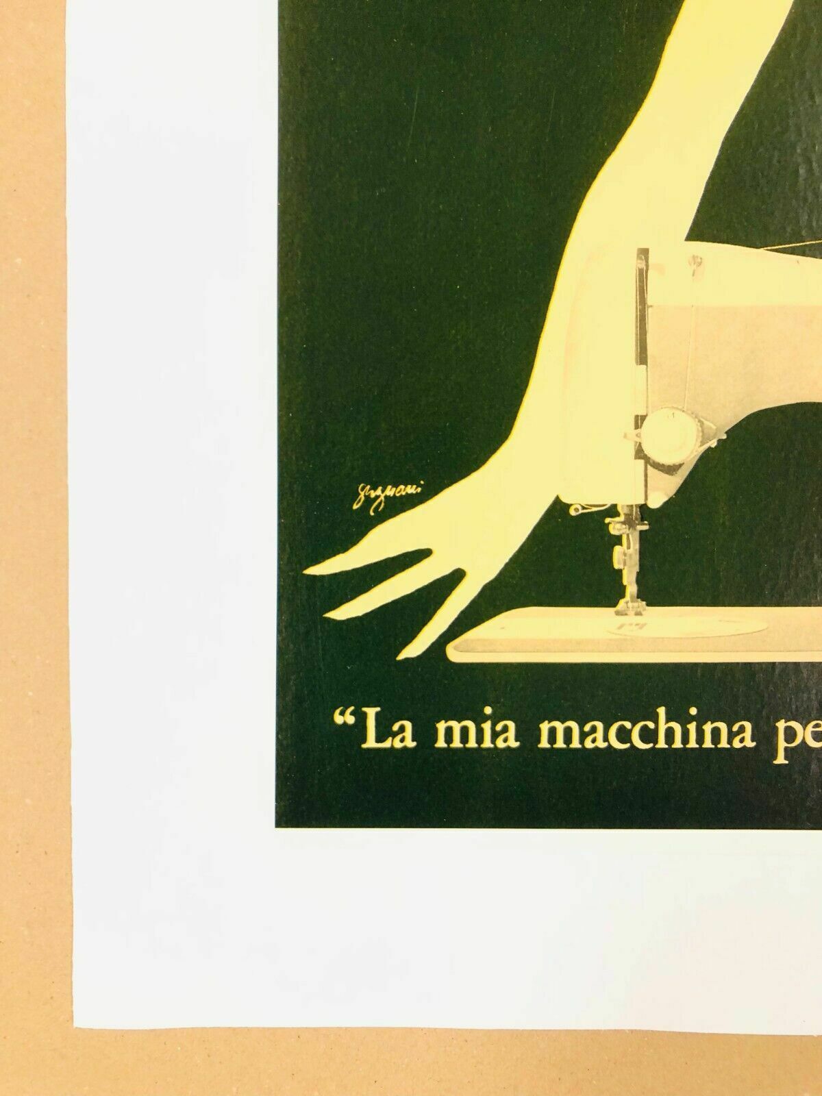 Jeanne Grignani, 80s Necchi (Green)  Original Affiche Linen Backed On Canvas photo vinterior