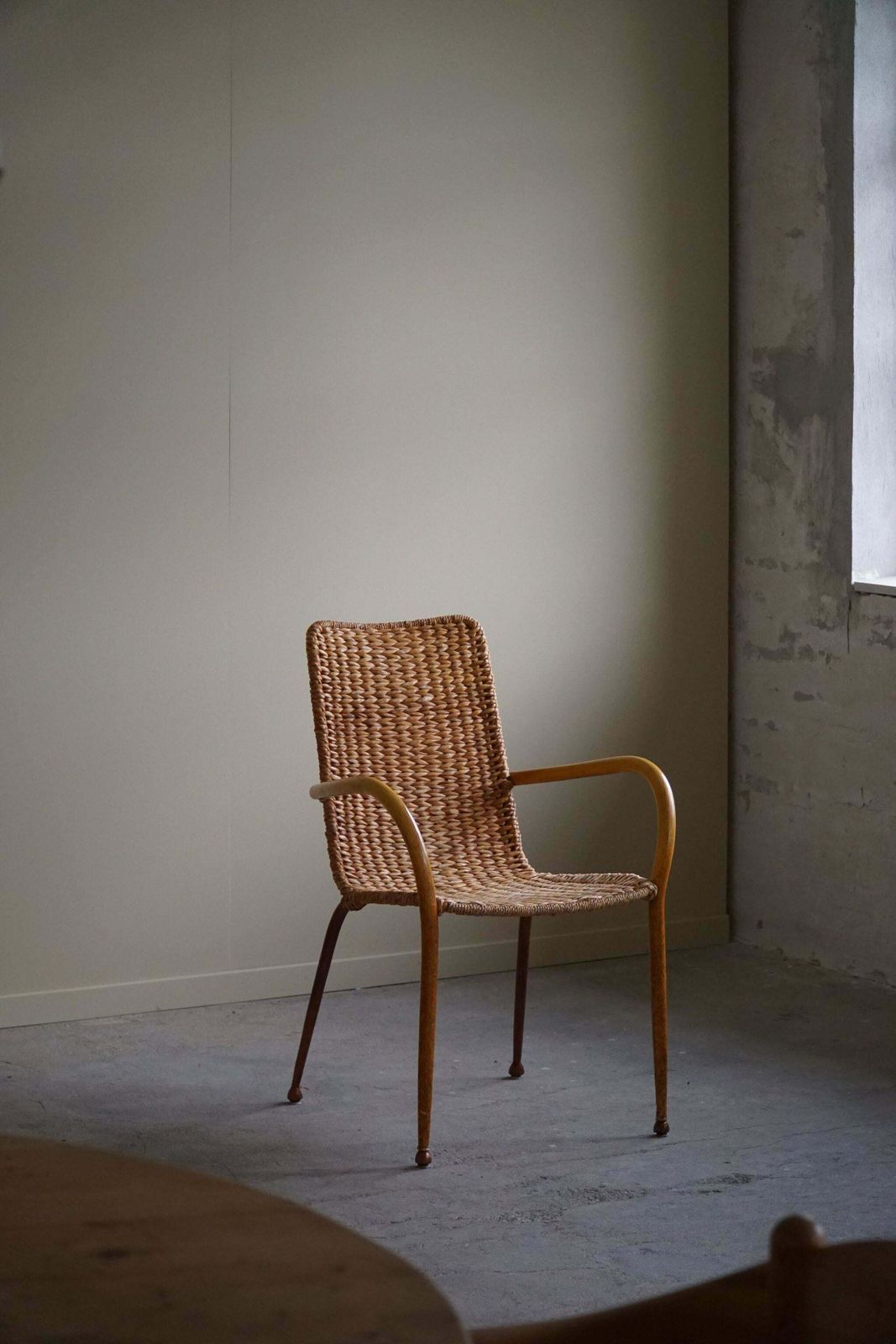 Set Of 4 Italian Vintage Armchairs In Wicker And Birch Mid Century Modern 1950 photo vintage