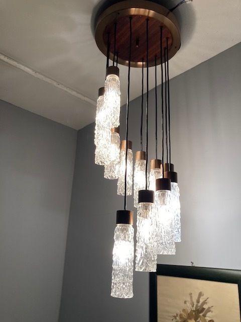 Modern Design Pendant Lamp From The 70s With 12 Murano Glass Glasses. photo vintage
