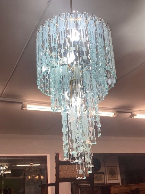 Chandelier Chandelier From The 70s, Modern Glass With 5 Lights Vintage Spiral Pendants photo 811.2