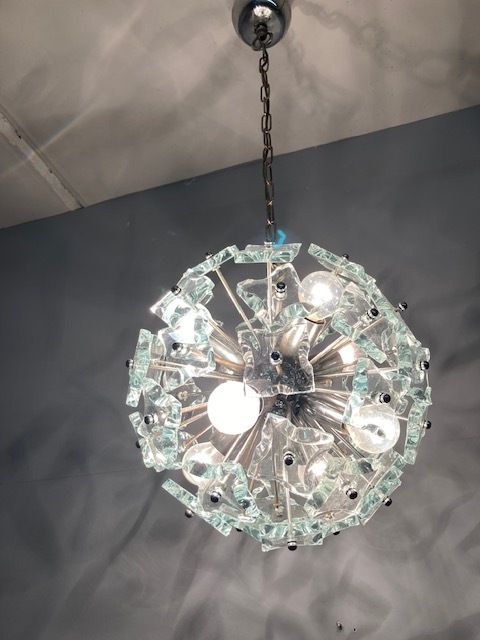 Chandelier Sputnik Chandelier – Mid Century Fontana Arte 1968 Modern Design N. 8 Light Points Frosted Glass photo furniture