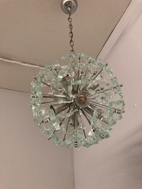 592.8 Chandelier Sputnik Chandelier – Mid Century Fontana Arte 1968 Modern Design N. 8 Light Points Frosted Glass photo