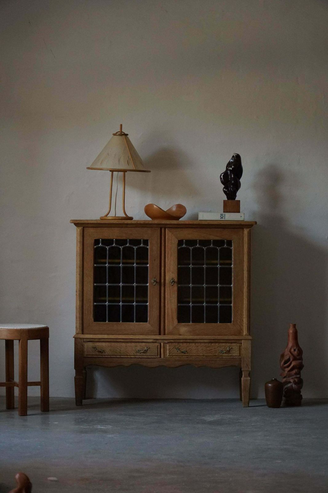 20th Mid Century Cabinet In Solid Oak With Glass Front By Danish Cabinetmaker photo buy