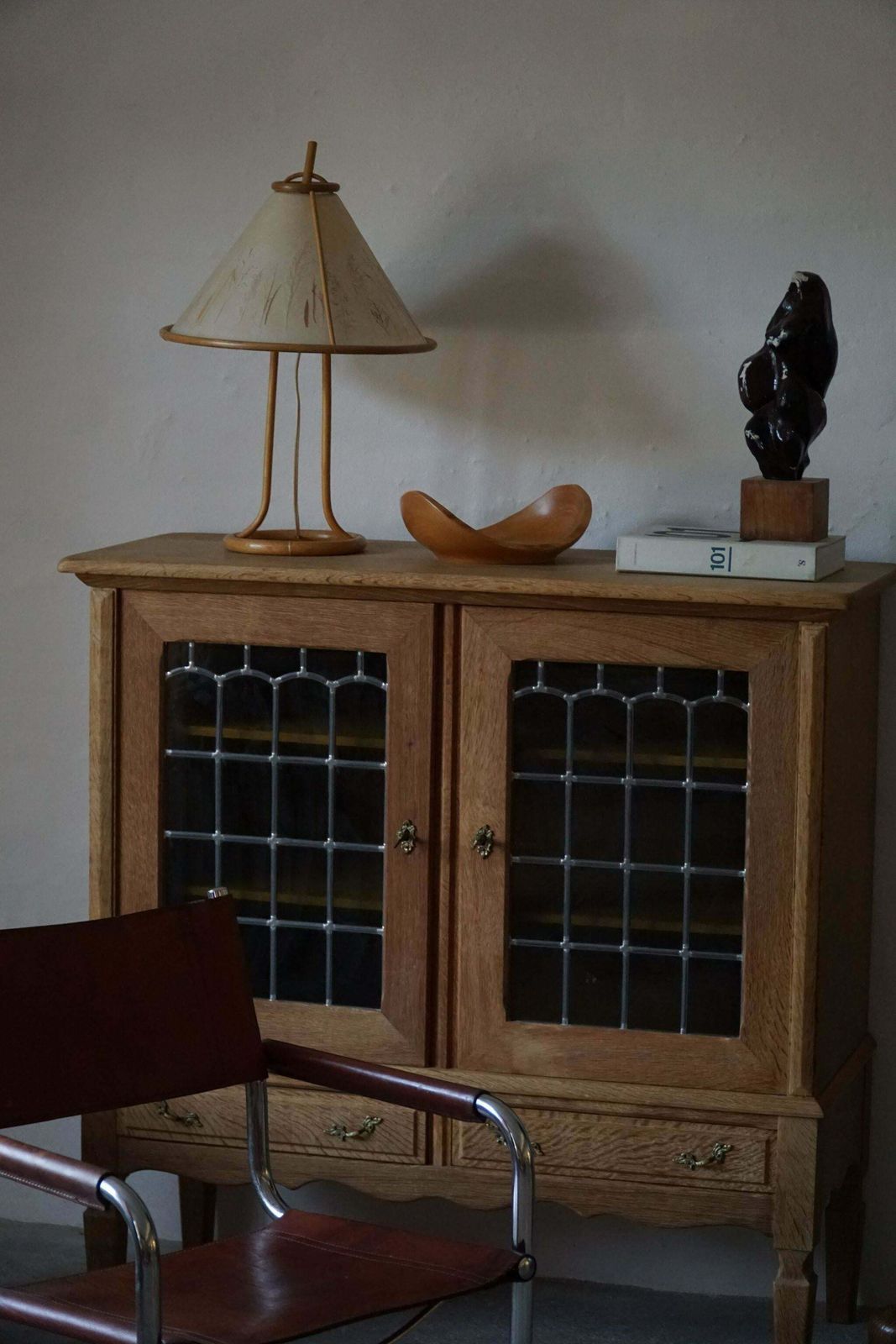 Furniture 20th Mid Century Cabinet In Solid Oak With Glass Front By Danish Cabinetmaker photo