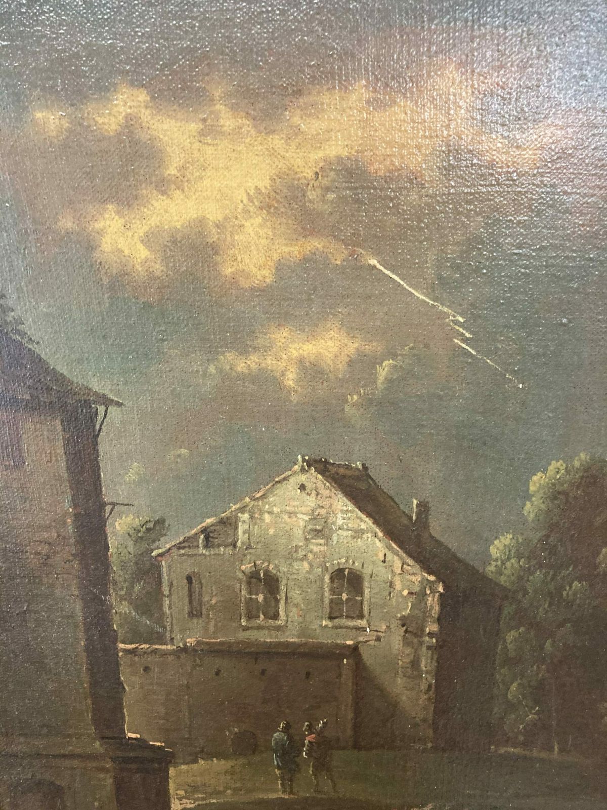 Important Flemish Oil Painting On Canvas From The 1750s !! With Storm And Fire. photo for sale