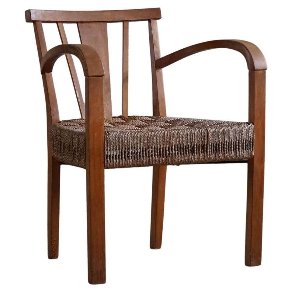 Danish Modern Lounge Chair In Beech And Papercord, In Style Of Frits Schlegel