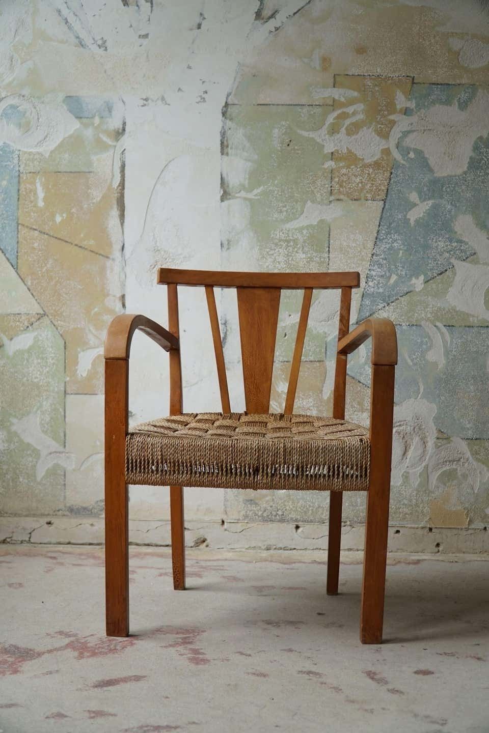 890.0 Danish Modern Lounge Chair In Beech And Papercord, In Style Of Frits Schlegel photo