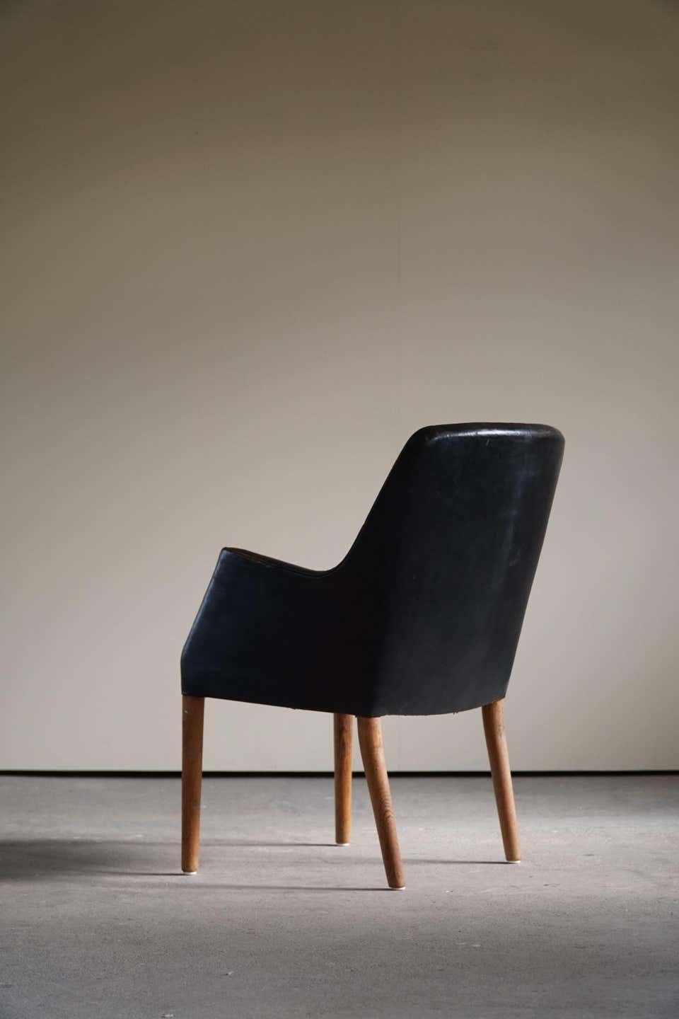Danish Modern Armchair By Nanna Ditzel In Oak And Patinated Leather, 1950s photo Furniture