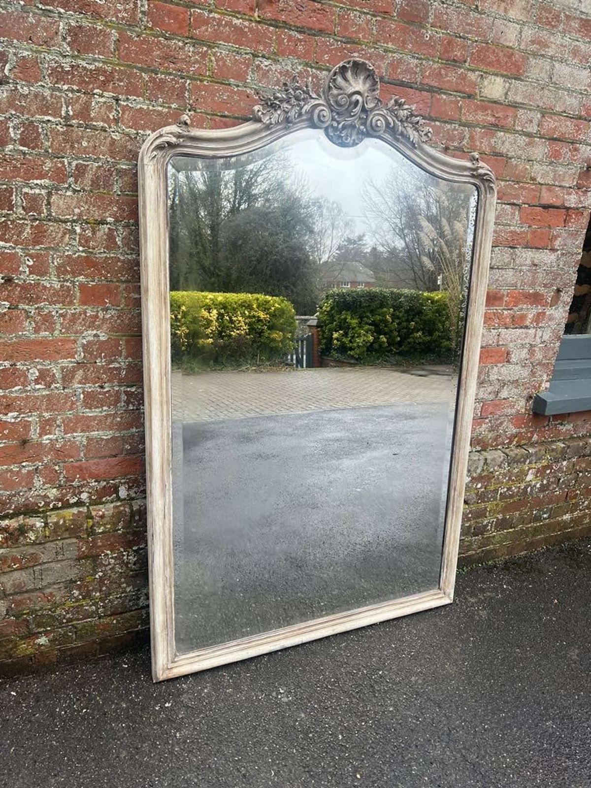A Stunning Large Antique French 19th C Painted Shaped Top Mirror.