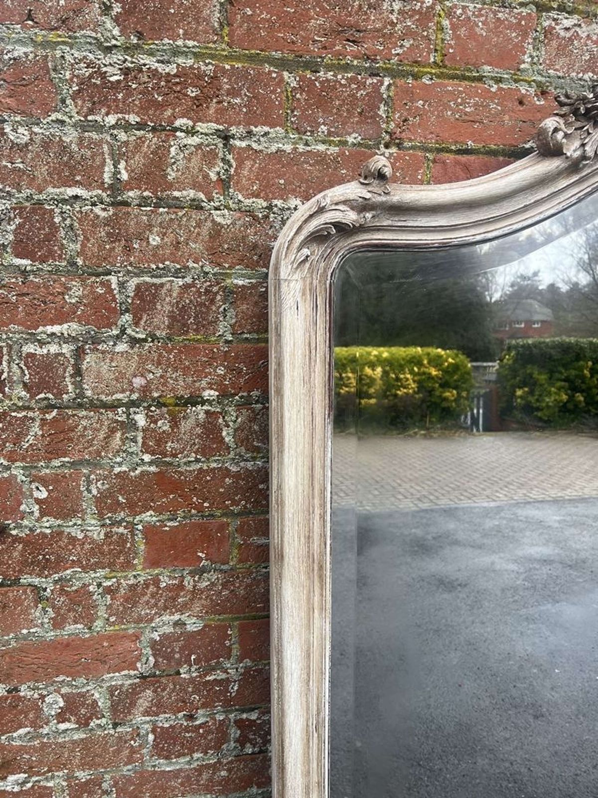 A Stunning Large Antique French 19th C Painted Shaped Top Mirror. photo furniture