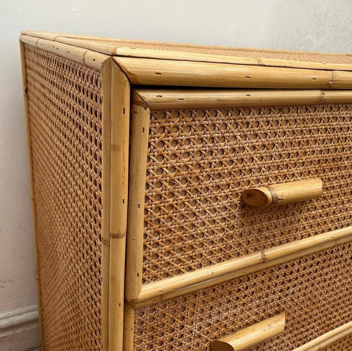 Mid Century Bamboo And Rattan Cane Chest Of Drawers/ Storage / Cupboard photo vinterior