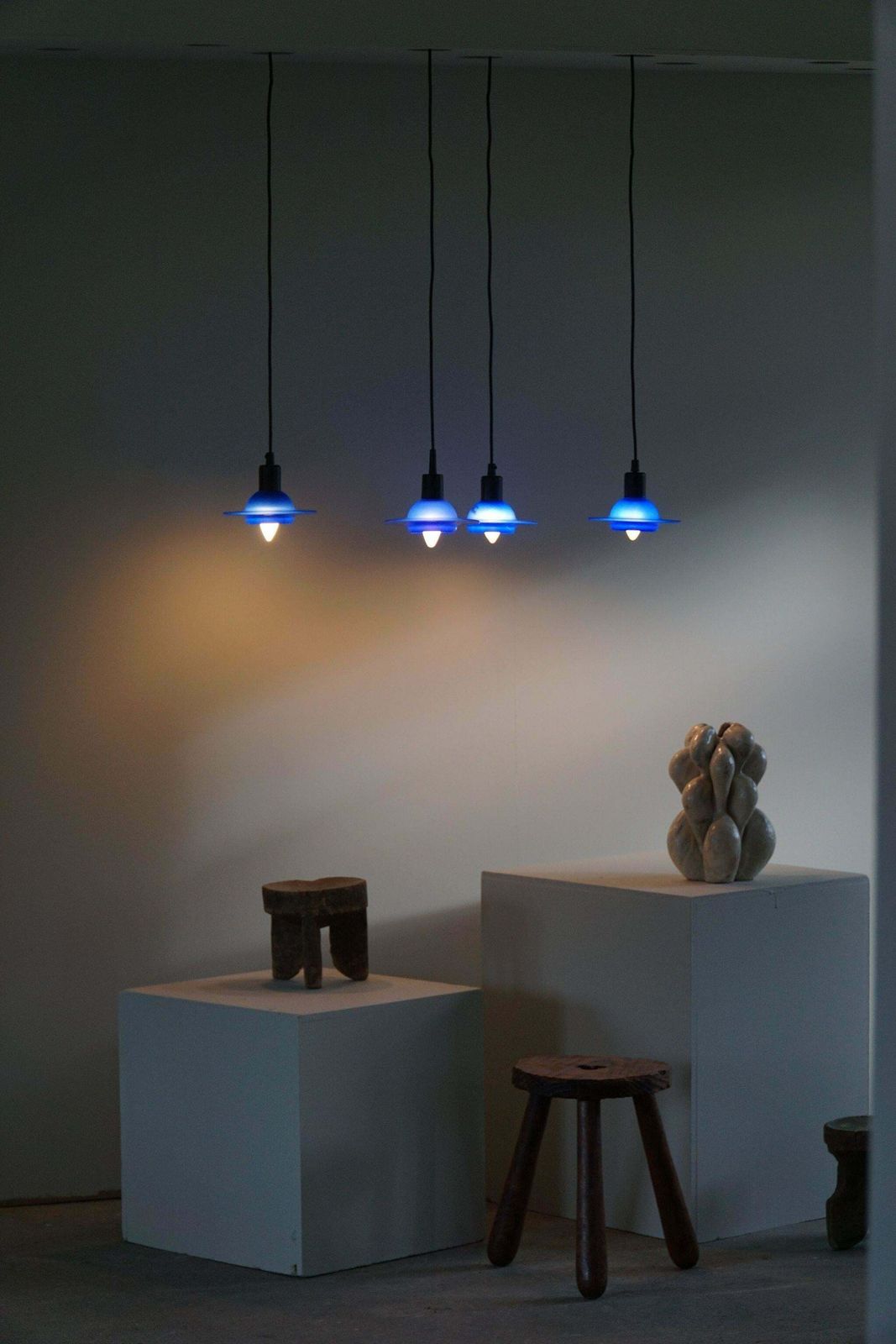 Set Of 4 Vintage Blue Glass Pendants, Made By Design Light A/S, Denmark, 1990s photo Lighting