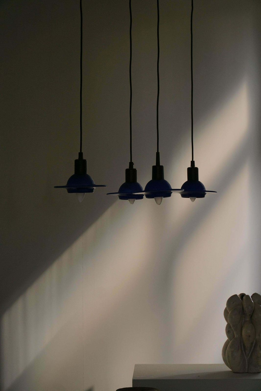photo for sale Set Of 4 Vintage Blue Glass Pendants, Made By Design Light A/S, Denmark, 1990s