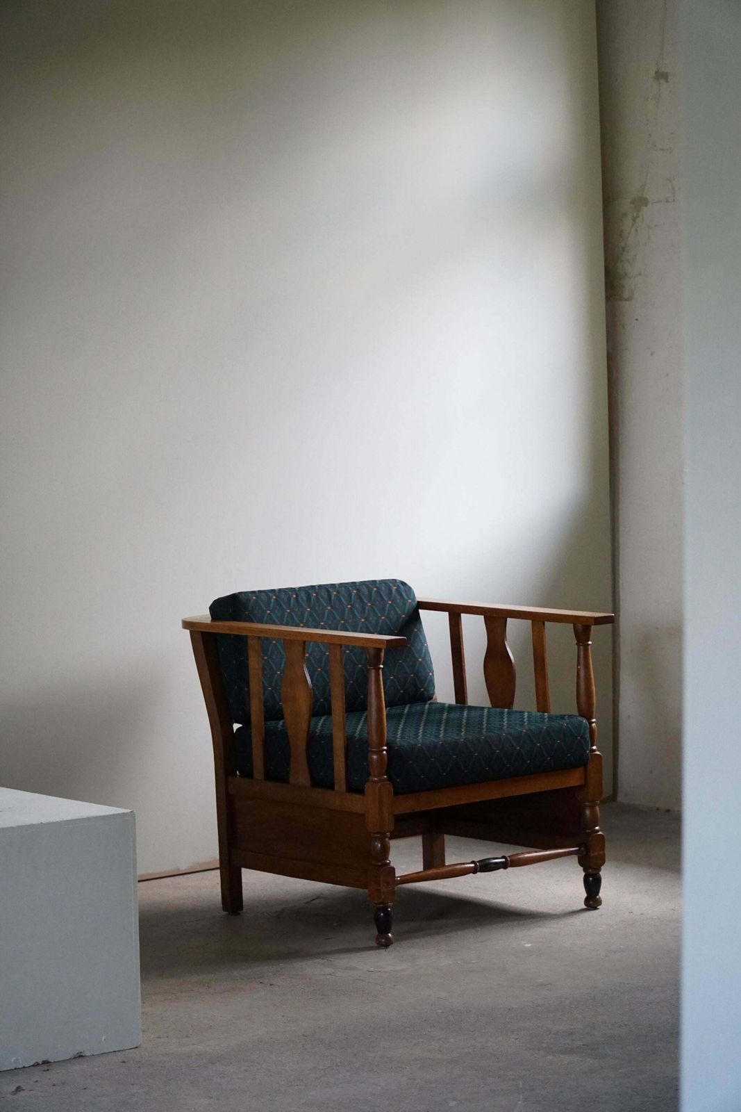 Art Nouveau, Pair Of Lounge Chairs In Oak, Reupholstered In Style Fabric, 1920s photo 3442.0