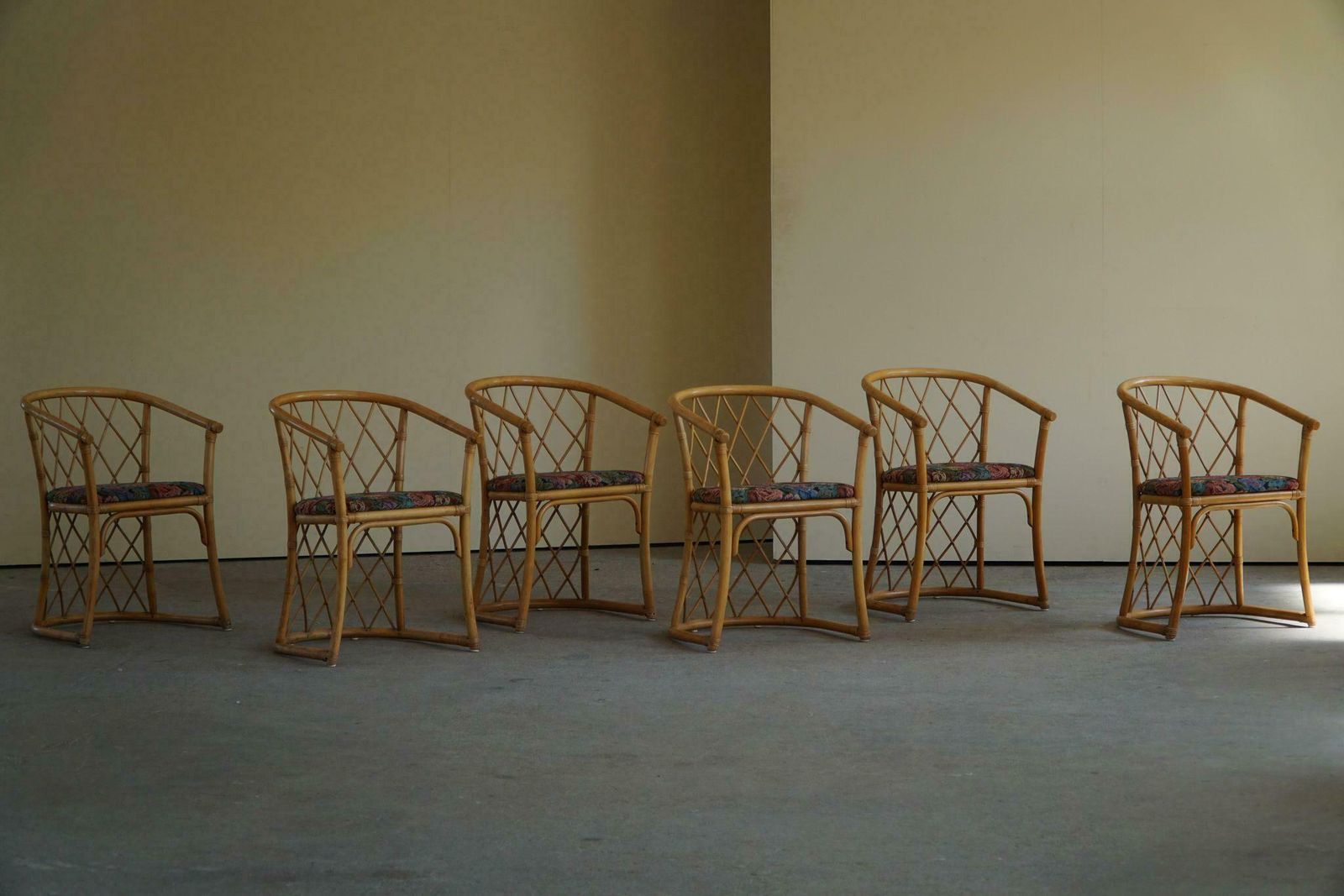 Set Of 6 Sculptural Vintage Bamboo Dining Chairs, Danish Modern, Made In 1960s photo buy