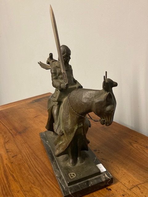 Ancient Bronze Of A Knight On Horseback From The Early 1900s, Italian School. photo for sale