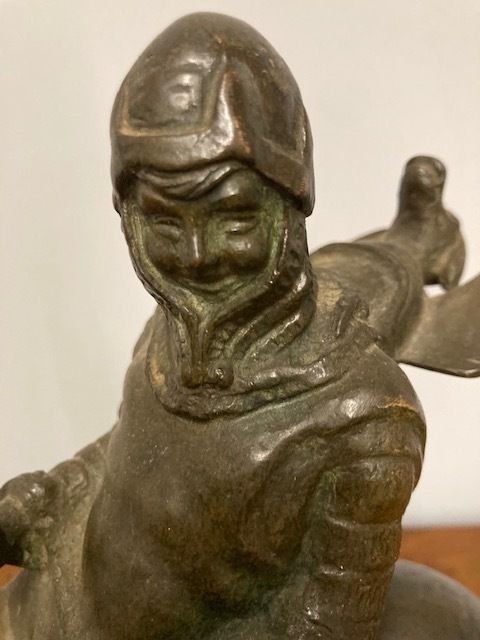 Ancient Bronze Of A Knight On Horseback From The Early 1900s, Italian School. photo vintage