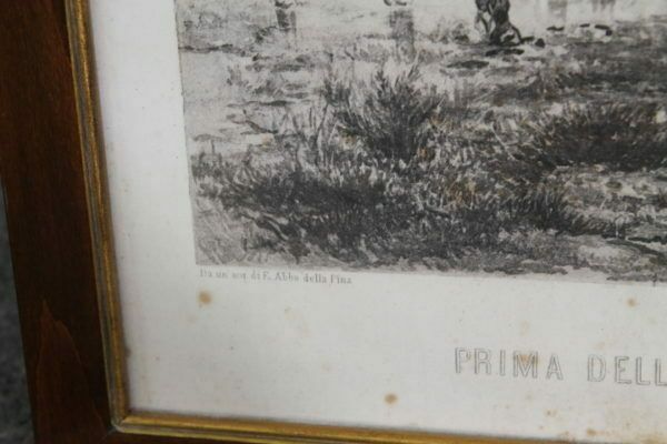 photo furniture Ancient Print Depicting "The Attack". Italy From The 19th Century In Frame.
