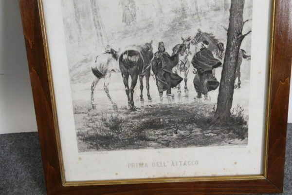 Art Ancient Print Depicting "The Attack". Italy From The 19th Century In Frame. photo