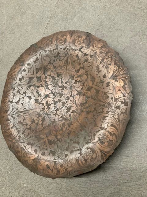 Antique Copper Centerpiece With Floral Embossing. Italy 19th Century photo vinterior