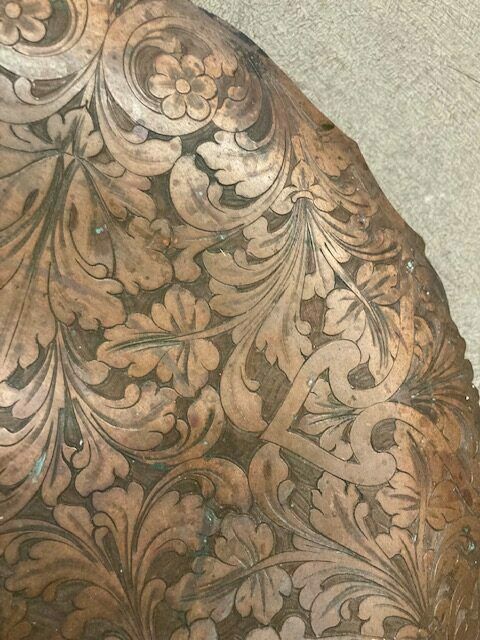 Antique Copper Centerpiece With Floral Embossing. Italy 19th Century photo vintage