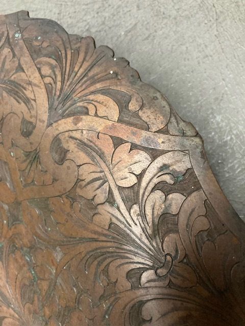 photo for sale Antique Copper Centerpiece With Floral Embossing. Italy 19th Century